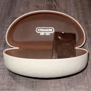 New Coach Embossed Cream and Brown Glasses Case & Microfiber Cleaning Cloth